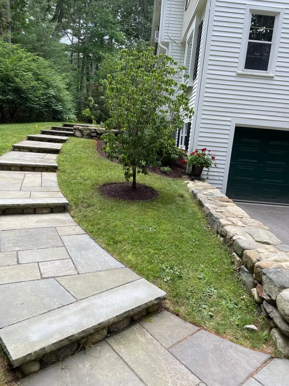 Bluestone walkway and fieldstone walls